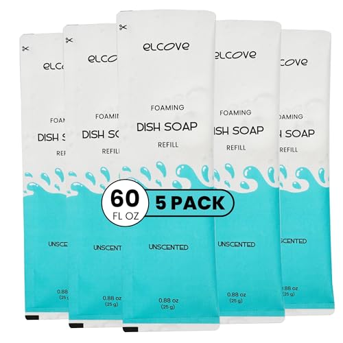 Foaming Dish Soap Refills (5pk), Concentrated Powder to Liquid Refills Make 5 Bottles x 12oz each of Non Toxic, Eco Friendly Unscented Dish Soap, Septic Safe - style: 5 Pack Refills-Unscented
