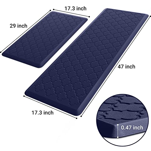Kitchen Mat 2 PCS Cushioned Anti-Fatigue Floor Mat Standing Mat for Kitchen - color: Blue, size: 17.3"x29"+17.3"x47"