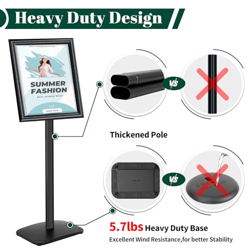 Heavy Duty Pedestal Sign Holder, 11 x 17" Floor Standing Sign Holder - color: Black, size: 11x17in
