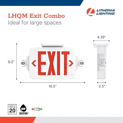 Lithonia Lighting Quantum LED Exit Sign Emergency Light Combo, Exit Sign and Emergency Lights for Business, 2-Head Fixture, Red/Green Selectable Letters, White (LHQM S W RG MVOLT M6) - color: Red/Green Selectable - White, size: 16.5" | Sign & Round Light
