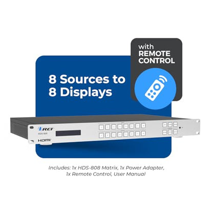 OREI 8x8 HDMI Matrix Switch – 4K@30Hz, EDID, RS-232, WebGUI, IR, HDCP 2.2 - size: 8X8 Matrix Switch
