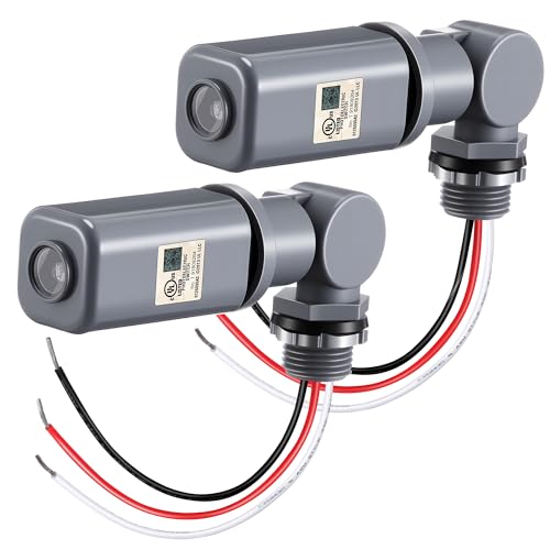 2 Pack Photocell Sensor for Outdoor Light, 120-277VAC Swivel PhotoCell