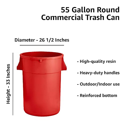Set of 6 55 Gallon Round Commercial Trash Can, Industrial Recycling Bin, Durable Garbage Can, Ingredient Bin, Safe Food Container (Red) - color: Red