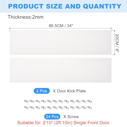 uxcell 2pcs Door Kick Plate, 8 x 34 Inches Aluminum Kick Plate Door Plate, 2 mm Thickness, for Exterior Front Door or Back Door, White - color: White, size: 8 x 34 Inch