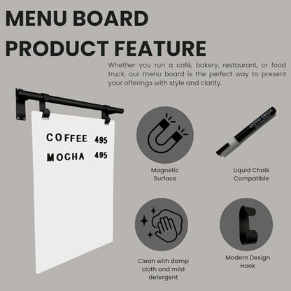 Hanging Menu Contemporary Style Chalkboard Sign, Metal Menu Display 22x28 Magnetic Surface Cafe Bar Sign for Business Price Menu (Black Frame/White Board) - color: Black Frame/White Board