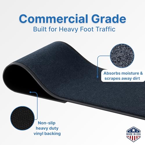 Consolidated Plastics Economy Indoor/Outdoor Entrance Floor Mat with Non-Slip Vinyl Backing, Absorbs Water, 18 Oz Heavy Duty Carpet Rug Commercial Grade (3' x 5', Navy Blue) - color: Navy Blue, size: 3' x 5'