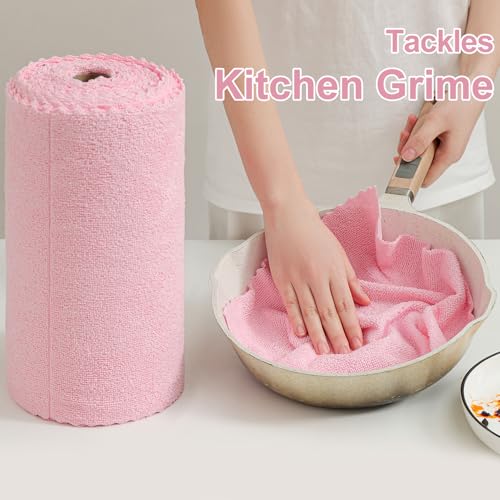 Jessy Home 80 Pack Reusable Paper Towels Pink Microfiber Cleaning Cloth Roll 12"x12" Microfiber Towels, Tear Away Cloth for Cars,Wash Cloths,Lint Free Rags for House,Kitchen,Window,Cleaning Supplies - color: Airy Pink