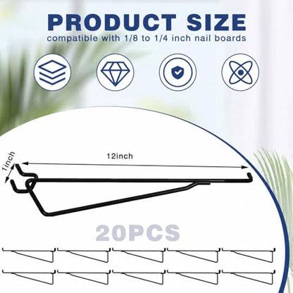 Shimeyao 20 Pcs 12 Inch Pegboard Shelf Brackets, Black - color: Black, size: 12 Inch