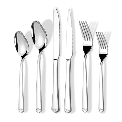 72 Piece Silverware Set for 12, Prendcyx Stainless Steel Flatware Set wtih Steak Knives, Food-Grade Tableware Cutlery Set, Mirror Polished Utensil Sets for Home Restaurant