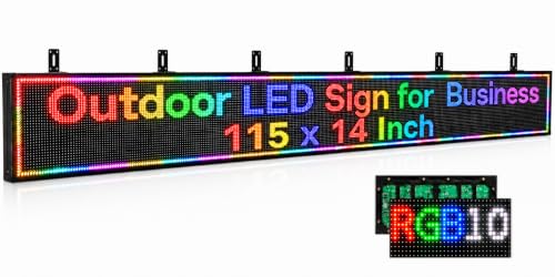 P10 Programmable Scrolling LED SIGN 115"×14" LED Display, 4000cd/m³ High Brightness led Display with WIFI+USB, Waterproof Outdoor Digital Sign Screen, SMD Technology Open Sign for Advertising Advertising - size: P10 115*14 INCH