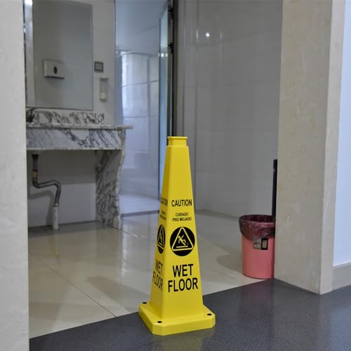 28" Yellow "Caution Wet Floor" Safety Cones 6-Pack with Base - color: Yellow, size: 28"
