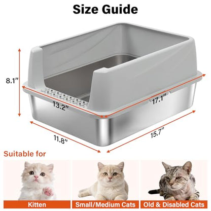 Stainless Steel Litter Box for Kitten,Metal Litter Box with Lid S - color: S-M-lid-10"H