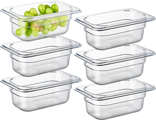 CURTA 6-Pack 1/9 Size 2.5" Deep NSF Polycarbonate Food Pans | Dishwasher & Freezer Safe Clear Container for Prep Tables, Buffet, Salad Bar, Commercial & Home Kitchen - color: 1/9 Size, size: 4" Deep