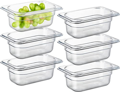 CURTA 6-Pack 1/9 Size 2.5" Deep NSF Polycarbonate Food Pans | Dishwasher & Freezer Safe Clear Container for Prep Tables, Buffet, Salad Bar, Commercial & Home Kitchen - color: 1/9 Size, size: 4" Deep