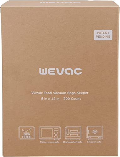 Wevac 8” x 12” 200 Count Food Vacuum Sealer Bags Keeper, PreCut Quart, Ideal for Food Saver, BPA Free, Commercial Grade, Great for storage, meal prep and Sous Vide (Pack of 2) - size: 8" x 12" 200 count (Pack of 2)