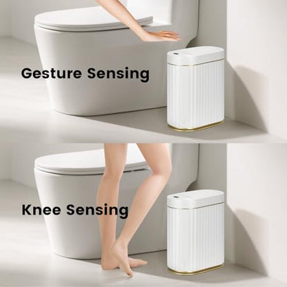ELPHECO Motion Sensor Bathroom Trash Can with Lid 2 Gal Automatic Trash Can - color: White Gold