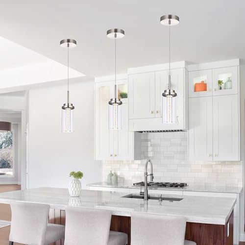 MELUCEE 3 Packs Dimmable LED Pendant Lights Fixtures Brushed Nickel - color: Brushed Nickel, size: 1-Light-3 Packs