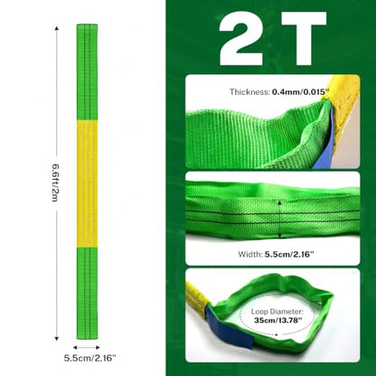 Lift Sling Straps, 2" x 6.5' Heavy Duty Endless Polyester Flat Web Sling, 2 Ton (4409 lbs) Vertical Rated Capacity, Rigging Sling for Crane Hoist, Cargo Lifting, Machinery Moving, 2-Pack - size: 2T-6.56ft(2Pack)