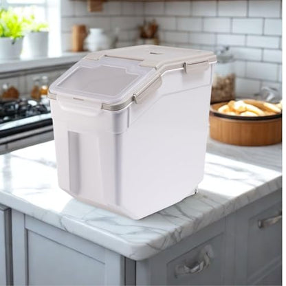 Large Flour Storage Container 25lb, 4 Pack Airtight Rice Storage Containers with Wheels Seal Locking Lid, Measuring Cup, Scoop, BPA Free Dry Food Bin for Sugar, Beans, Grain - Grey - color: 4Pcs 25LB Grey
