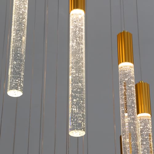 Modern Gold Crystal Column Pendant Light, Dimmable LED Chandelier, Adjustable Hanging Pendant Lighting for Kitchen Island - color: Gold, size: 1-Light