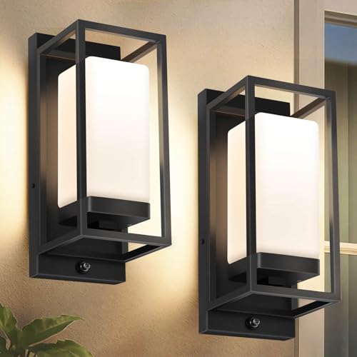 RAYVO Dusk to Dawn Outdoor Wall Lights 2 Pack, LED Bulb Included, E26 Base - color: Black