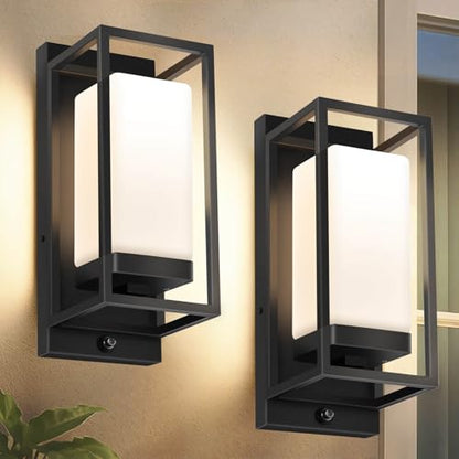 RAYVO Dusk to Dawn Outdoor Wall Lights 2 Pack, LED Bulb Included, E26 Base - color: Black