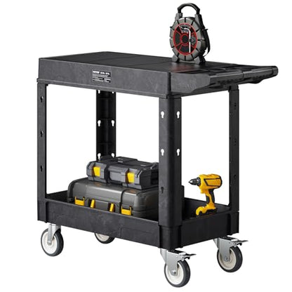 VEVOR Utility Cart, 550 lbs Load Capacity, 31.3 x 17.7-inch Service Cart, Two-Shelf Heavy Duty Plastic Utility Cart with 360° Swivel Wheels (2 with Brakes), Suitable for Warehouse, Garage, Cleaning - style: 550 LBS-Small