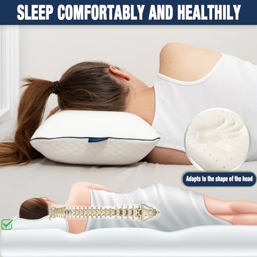 alkamto Travel & Camping Comfortable Memory Foam Pillow – Easy to Carry Portable Bag – Temperature Regulating Pillow Case - size: 15.7 x 10.6 x 3.9 In - White + Extra Cover