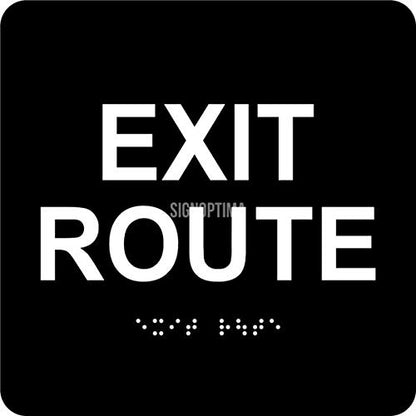 ADA Exit Route Sign with Braille Grade II, ADA Compliant,6"x6", 3M Double Sided Tape (Black) - color: Black