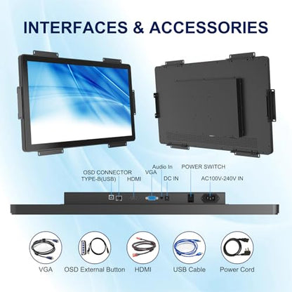 Industrial Touch Display, 27 Inch FHD Capacitive Open Frame Touch Display, Large Touch Monitor with HD-MI VGA Ports for Retail Self-Service - size: 27.0