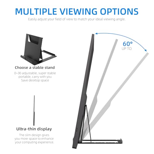 15.6 Inch Portable Monitor, 1080P FHD USB-C HDMI External Display, 250nit IPS HDR Travel Screen with Smart Stand & Speakers for Laptop PC Mac Phone Xbox Switch