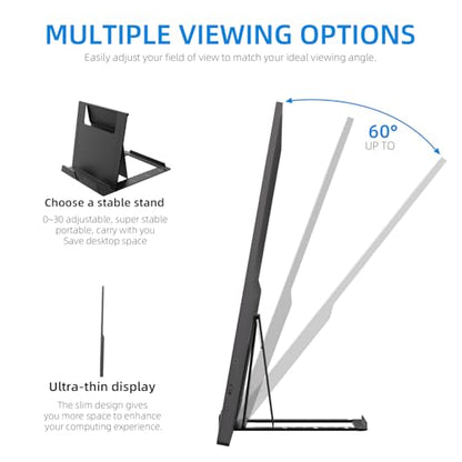 15.6 Inch Portable Monitor, 1080P FHD USB-C HDMI External Display, 250nit IPS HDR Travel Screen with Smart Stand & Speakers for Laptop PC Mac Phone Xbox Switch