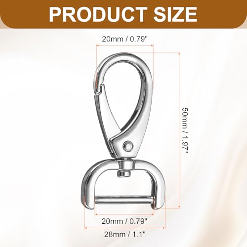 HARFINGTON 2Pcs Detachable Snap Hook Swivel Clasp 3/4" D Ring with Swivel Lobster Claw Clasps Hook for Purse Strap Keychain Bag DIY Craft, Silver - color: Silver, size: 3/4"