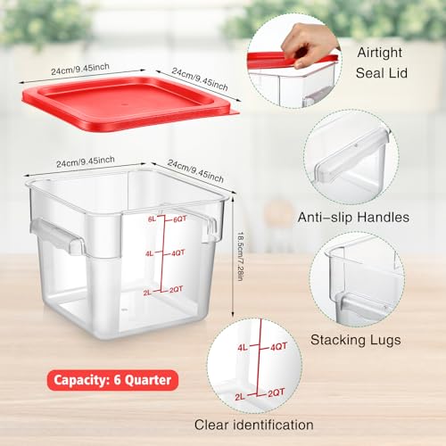 Suclain 2 Pcs Square Clear Food Storage Container with Lid, Red, 6 Qt - color: Red, size: 6 Qt