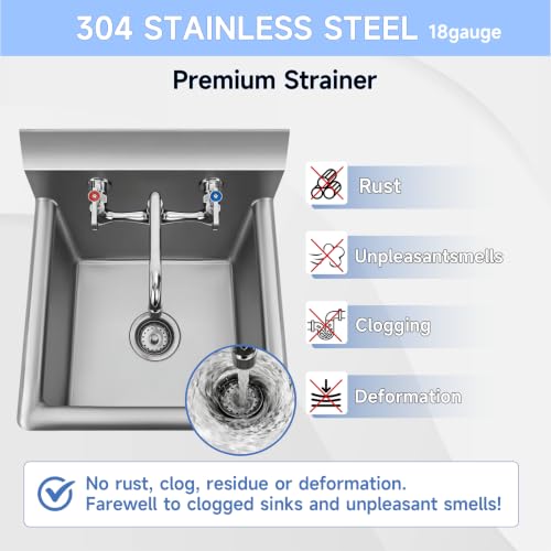 ROCKPOINT Stainless Steel Prep & Utility Sink with 8" Faucet, 1 Compartment Commercial Handmade Sink with 18" D x 18" W x 12" H Bowl for Restaurant,Kitchen,Laundry,Hotel and Home - size: 18"W x 18"D, style: compartment sink