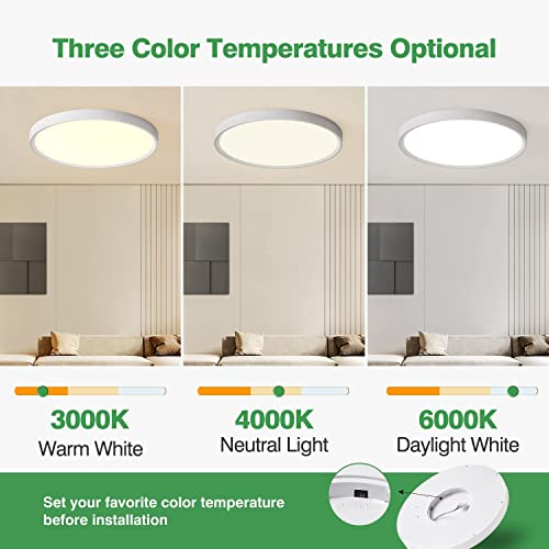 15.8Inch White LED Flush Mount Ceiling Light, 32W, 3480LM, 3CCT Selectable - color: White, size: 15.8" 1PK