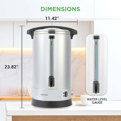 NutriChef Water Boiler and Hot Water Dispenser, 19L Electric Beverage Dispenser with Safety Lock Lid, Non-Drip Tap, Warm Function, Food Grade Stainless Steel, Home & Commercial Use, 19"x9"x9", Silver - size: 20.1 Quarts