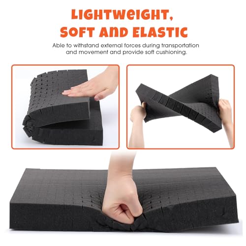 12 Pcs 16 x 12 x 2 Inch Pre-cubed Pick Apart Foam Sheets Pre-cut Polyethylene Foam Inserts Black Packing Padding for Tool Box, Camera, Crafts and Storage Case
