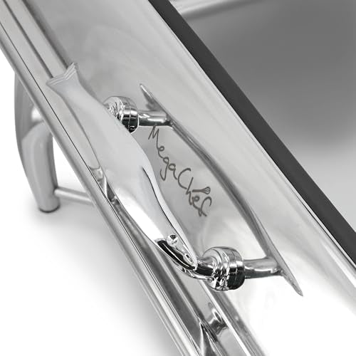MegaChef 9.5 Quart Stainless Steel Professional Chafing Dish/Food Warmer/Buffet Server Serving Trays w/Hinged Lid & View Window for Entertaining/Catering/Large Gatherings(6.3 Quart Squart w/Window) - size: 6.3 Quart Squart w/ Window