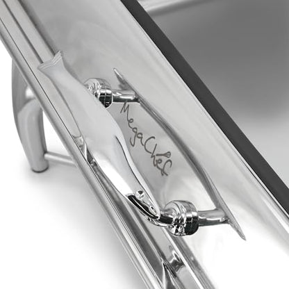 MegaChef 9.5 Quart Stainless Steel Professional Chafing Dish/Food Warmer/Buffet Server Serving Trays w/Hinged Lid & View Window for Entertaining/Catering/Large Gatherings(6.3 Quart Squart w/Window) - size: 6.3 Quart Squart w/ Window