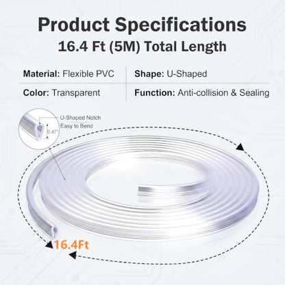 Car Door Scratch Protection Strip, 16.4 Ft U-shaped Flexible Entry Guard, Scratch-resistant Cushioning Trim with Non-slip Inner, DIY Cuttable Accessory for Cars Trucks SUVs (Transparent)