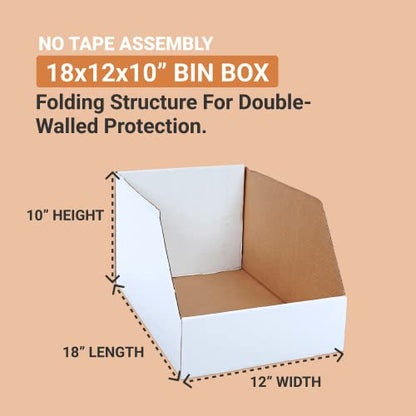 BOX USA Storage Bins Large 18"L x 12"W x 10"H 25-Pack - Corrugated Cardboard Box for Packing, Moving, and Storage - size: 18x12x10