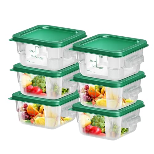 6 pcs 2qt Food Storage Containers with Lid, Square Clear Commercial Storage Containers with Handle and Scale for Food Storage in Home Kitchen & Dining (Green) - color: A1-2QT-6PCS-GREEN