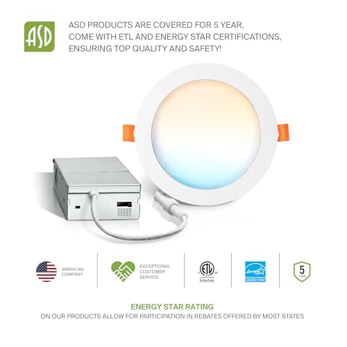 ASD 6 Pack LED Recessed Lighting 6 Inch 12W, 5 CCT 2700K-5000K CRI90+, IC Rated Ultra Thin Dimmable Ceiling Lights with J Box, Canless Wafer Downlight, Round Slim Panel Light, Energy Star ETL, White - color: White, size: 6 Inch 6 Pack