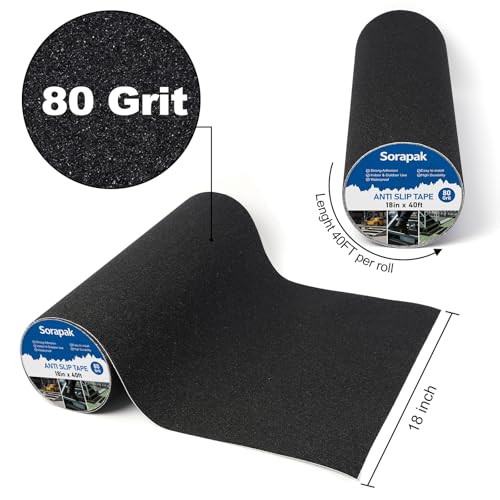 Extra Wide 18in x 40ft Black Anti Slip Tape, 80 Grit Waterproof Non Skid Grip Tape Roll for Ramps, Decks, Boat Decks, Warehouse Floors, Garages, Indoor & Outdoor Use - size: 18'' x 40 FT