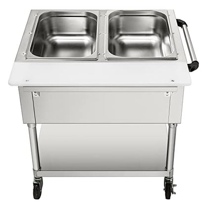 VEVOR Commercial Electric Food Warmer, 2-Pot Steam Table Food Warmer, Features 0-100℃ Adjustable Temp, Movable Professional Stainless Steel Table with ETL Certification for Catering and Restaurants - size: 2-Pot