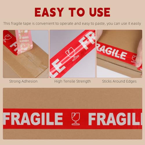 Ciieeo Fragile Packing Tape Fragile Warning Tape Stickers Seal Stickers Sealing Fragile Labels Packaging Heavy Duty Packing Care for Small Business Moving Box 1 Roll 100M