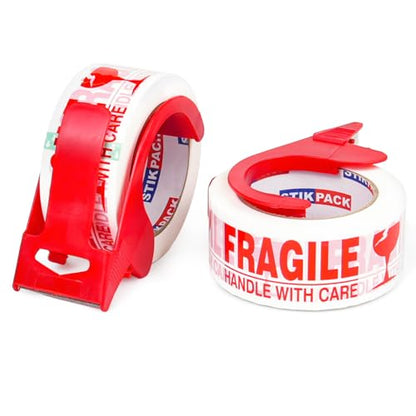 Fragile Tape with Dispenser 2 Inch x 330 Feet (110 Yards) 2 Rolls, Total 220 Yards, Heavy Duty Fragiles Handle with Care Tape for Shipping, Sealing and Moving Box