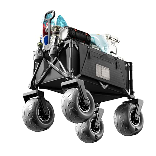 DXZ Beach Wagon Cart with Big Wheels for Sand – Folding Collapsible Wagon, Heavy Duty Wagons Carts Foldable for Beach, Camping, Outdoor Gear, Easy Setup Black Grey - color: Black Grey