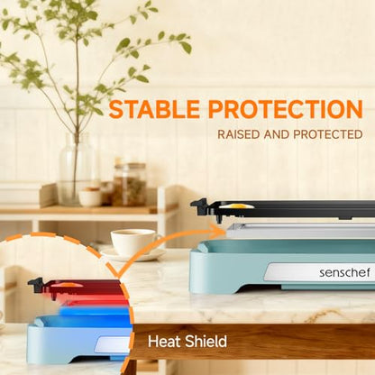 Cleansnap Everyday Electric Griddle,The Ultimate Gift for Family Feasts - 20” Nonstick Grill with Foldable Anti-Mess Shield, Rapid 1700W Heat & PPG Ceramic Coating, Dishwasher Safe, Saga Blue - color: Saga Blue
